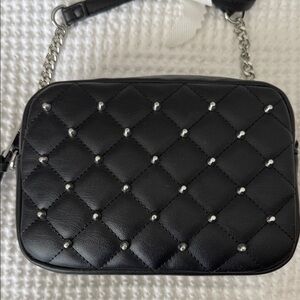 Black Quilted Crossbody Bag with Silver Accents